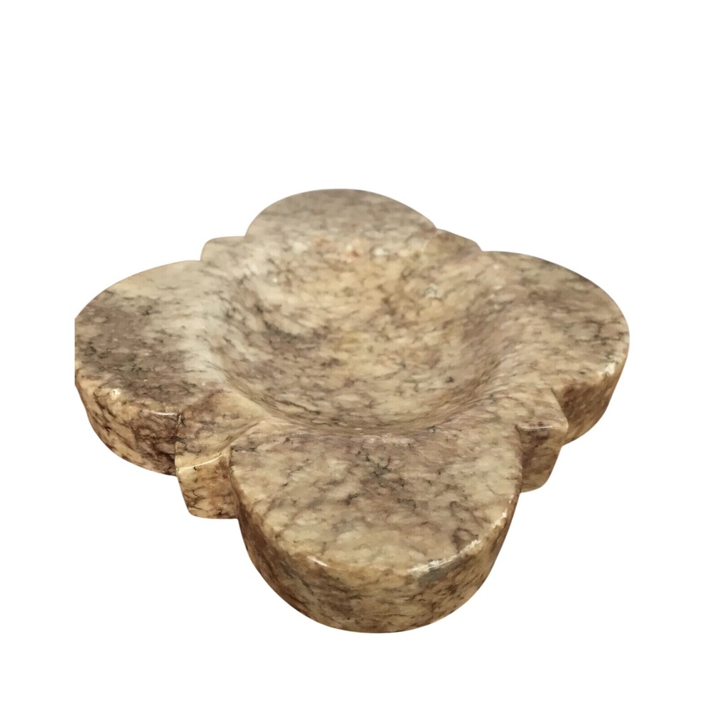 Rosenthal Netter Italian Marble Quatrefoil Ashtray Catchall Tan Brown